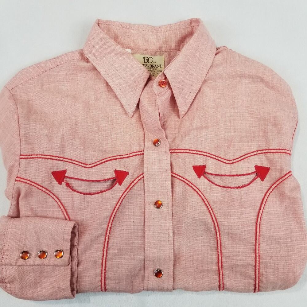 Vintage 70s Dee Cee Western Shirt Mens 40 Red Pearl Snap Embroidered Cowboy